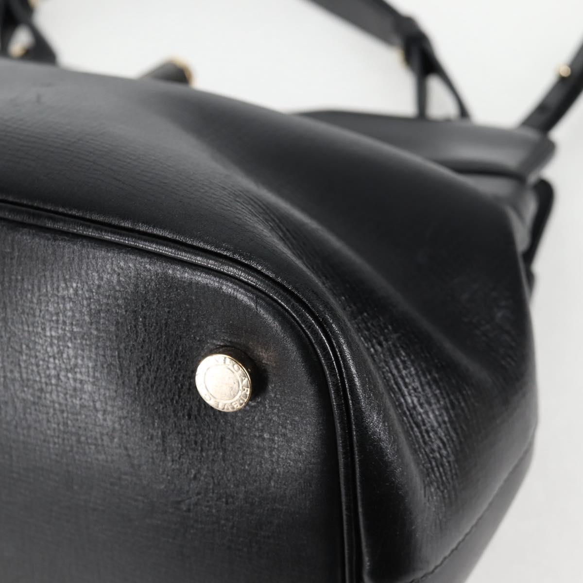 BVLGARI Hand Bag Leather 2way Black Gold Auth 133425