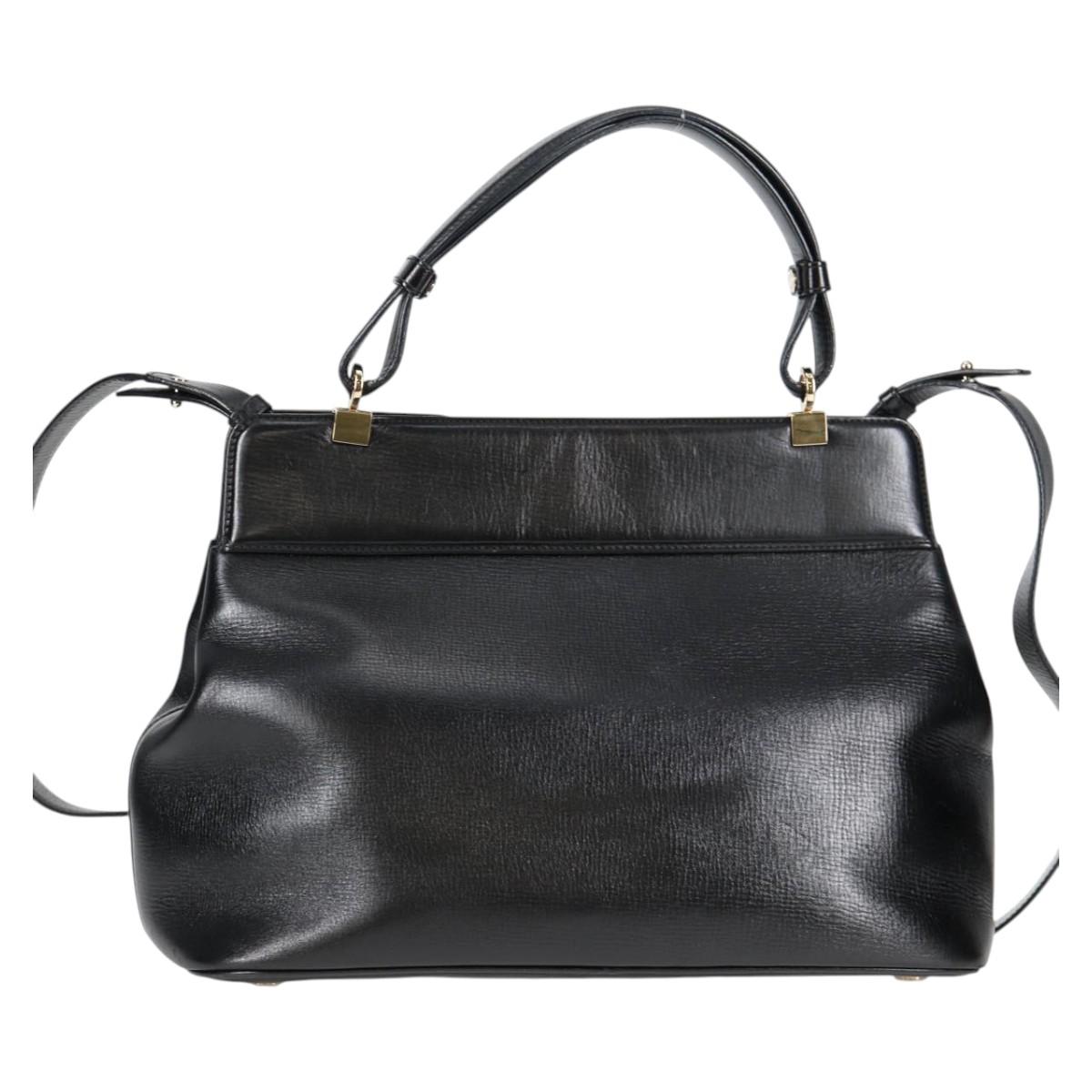 BVLGARI Hand Bag Leather 2way Black Gold Auth 133425