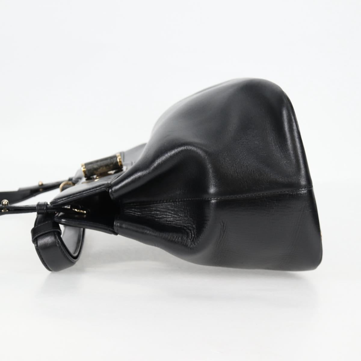 BVLGARI Hand Bag Leather 2way Black Gold Auth 133425