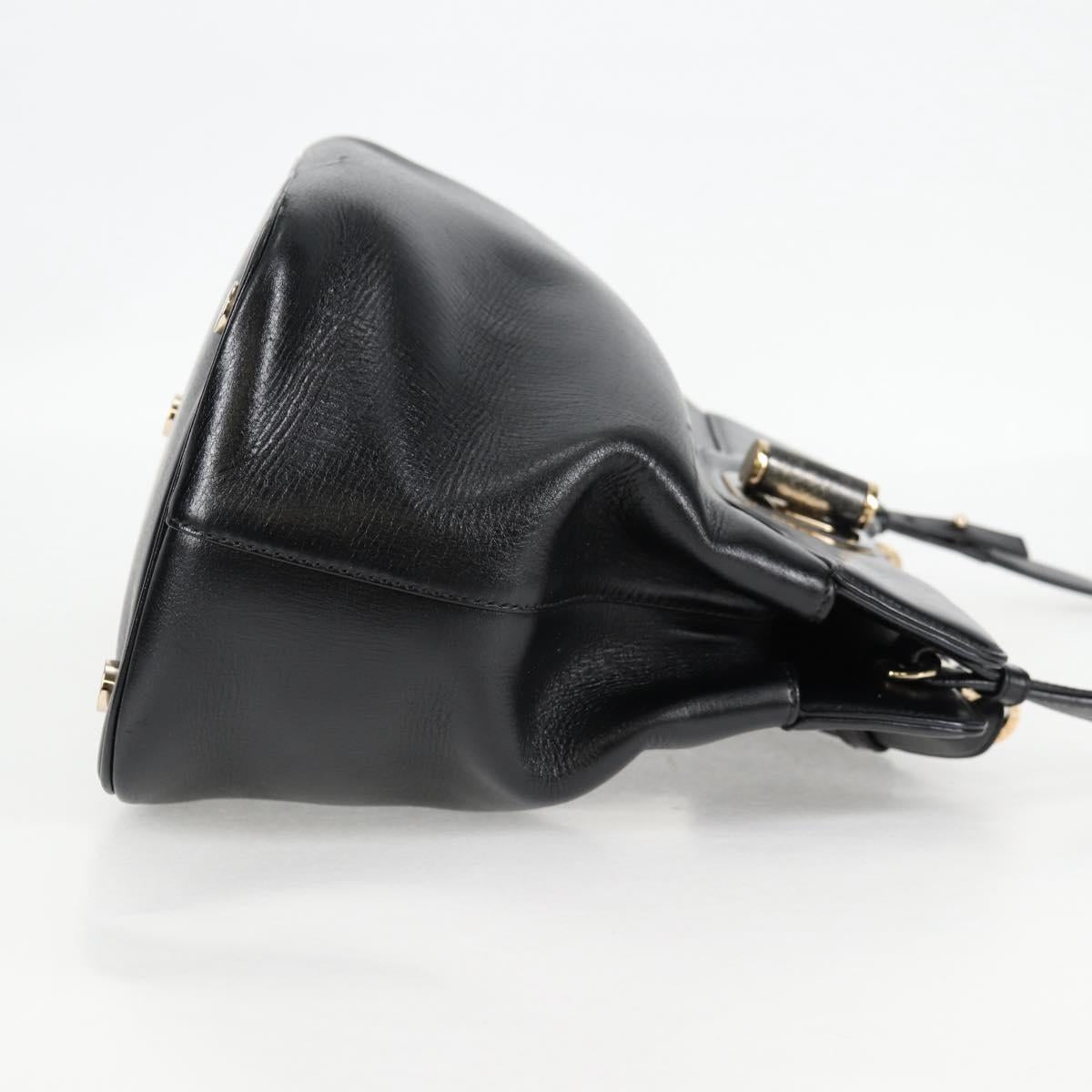BVLGARI Hand Bag Leather 2way Black Gold Auth 133425