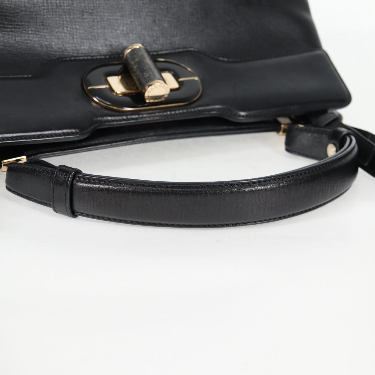 BVLGARI Hand Bag Leather 2way Black Gold Auth 133425