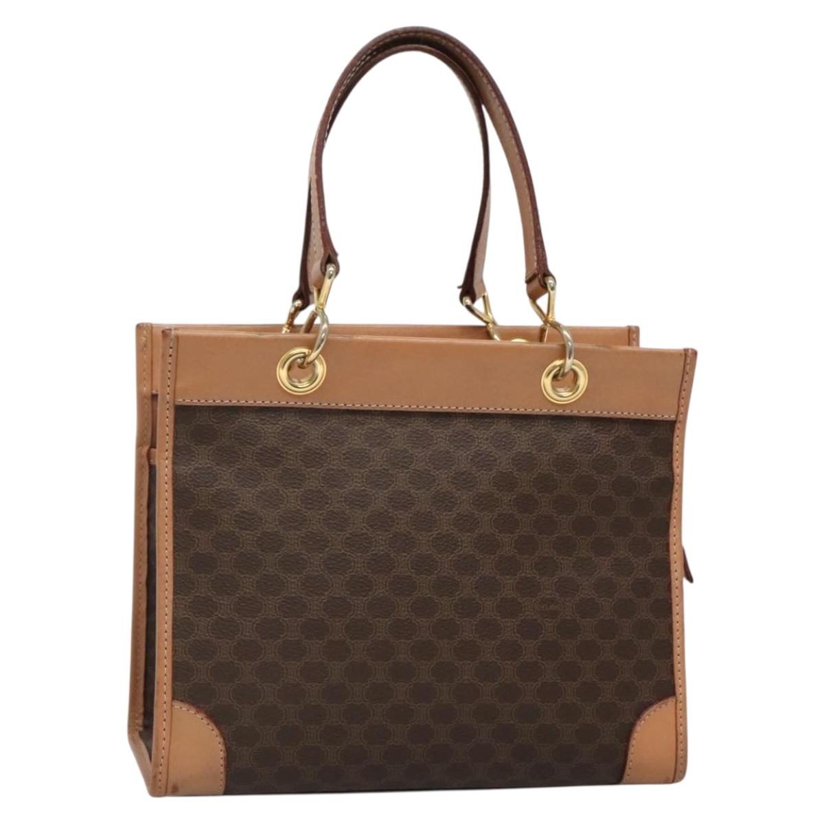 CELINE Macadam Canvas Hand Bag PVC Leather Brown Gold Auth 133434