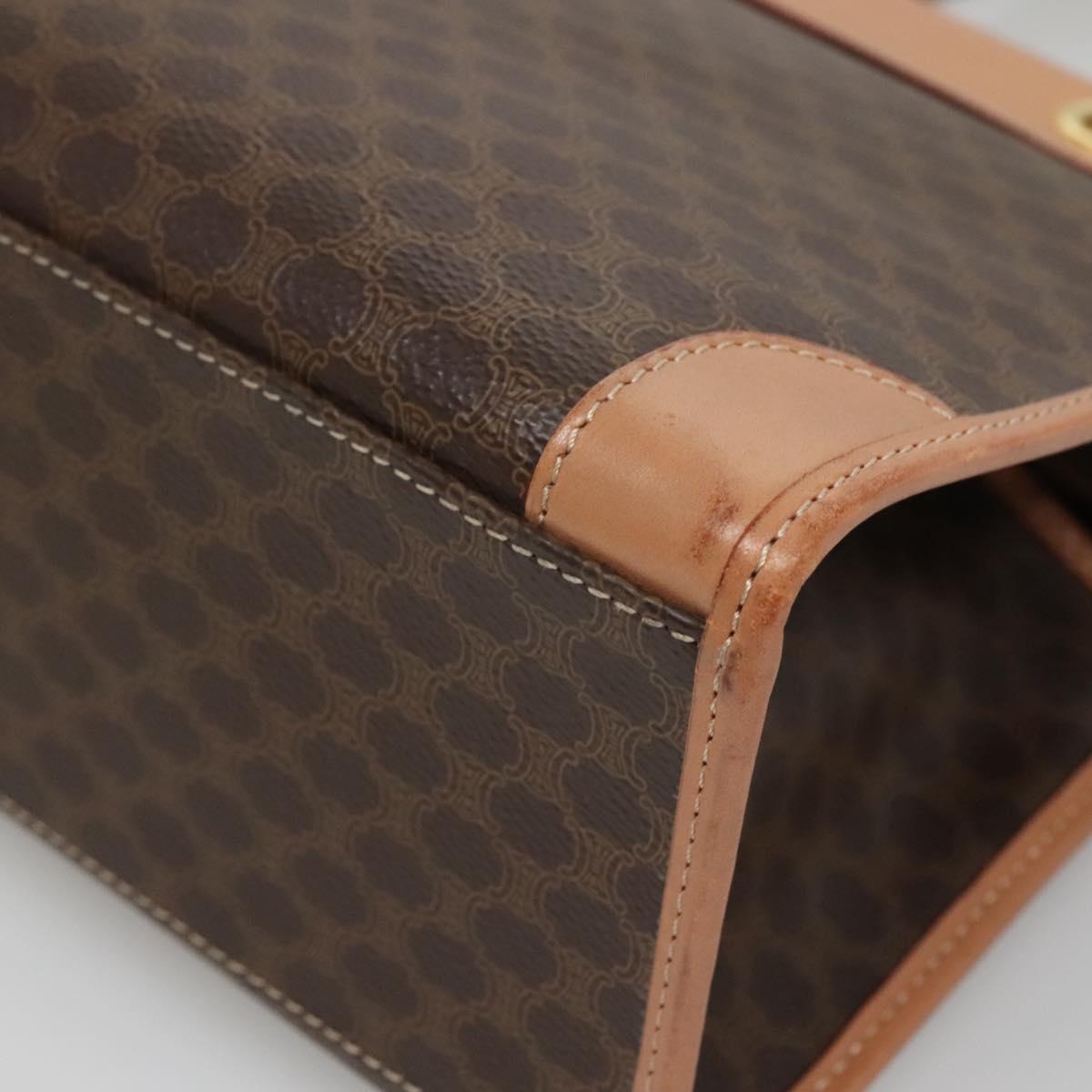 CELINE Macadam Canvas Hand Bag PVC Leather Brown Gold Auth 133434
