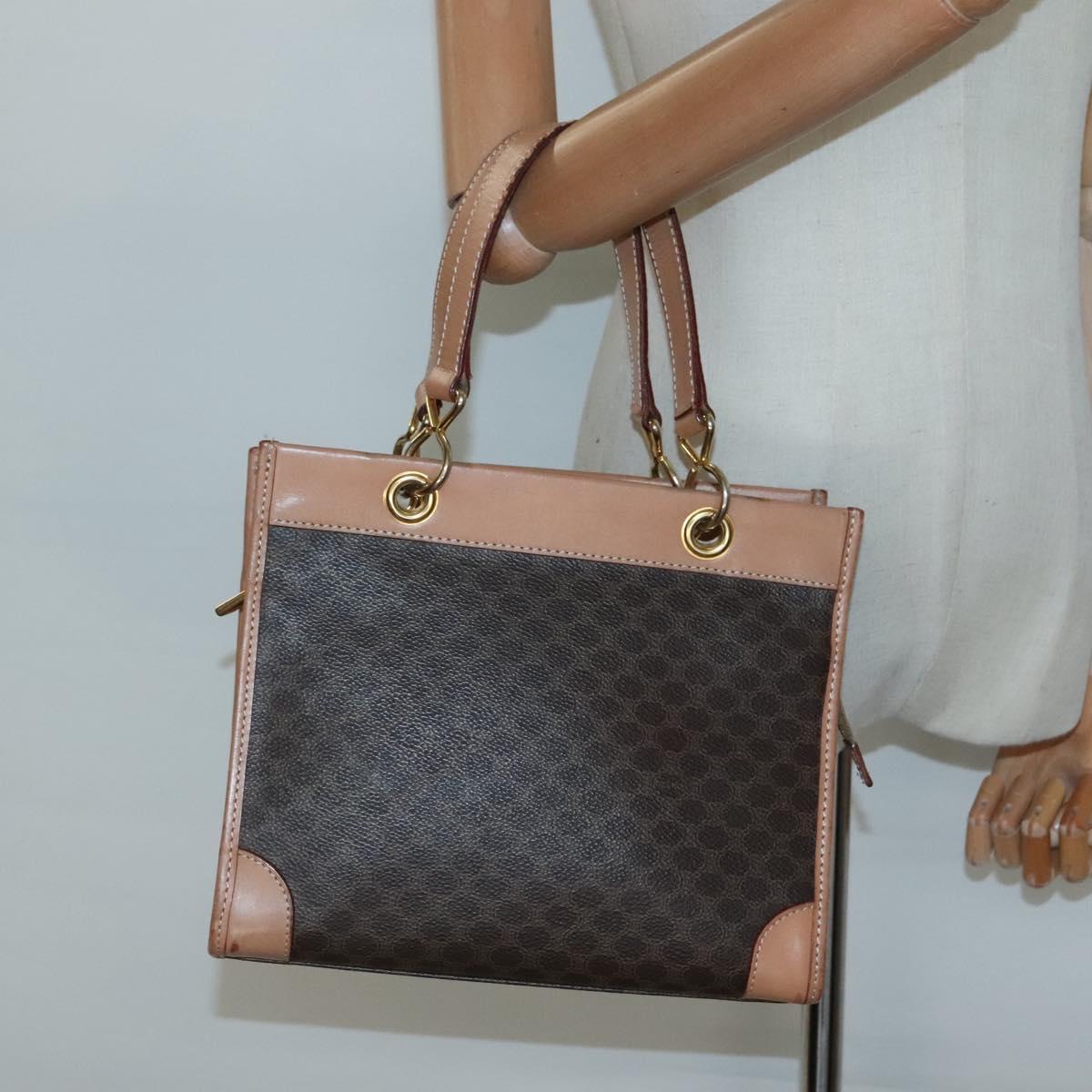 CELINE Macadam Canvas Hand Bag PVC Leather Brown Gold Auth 133434