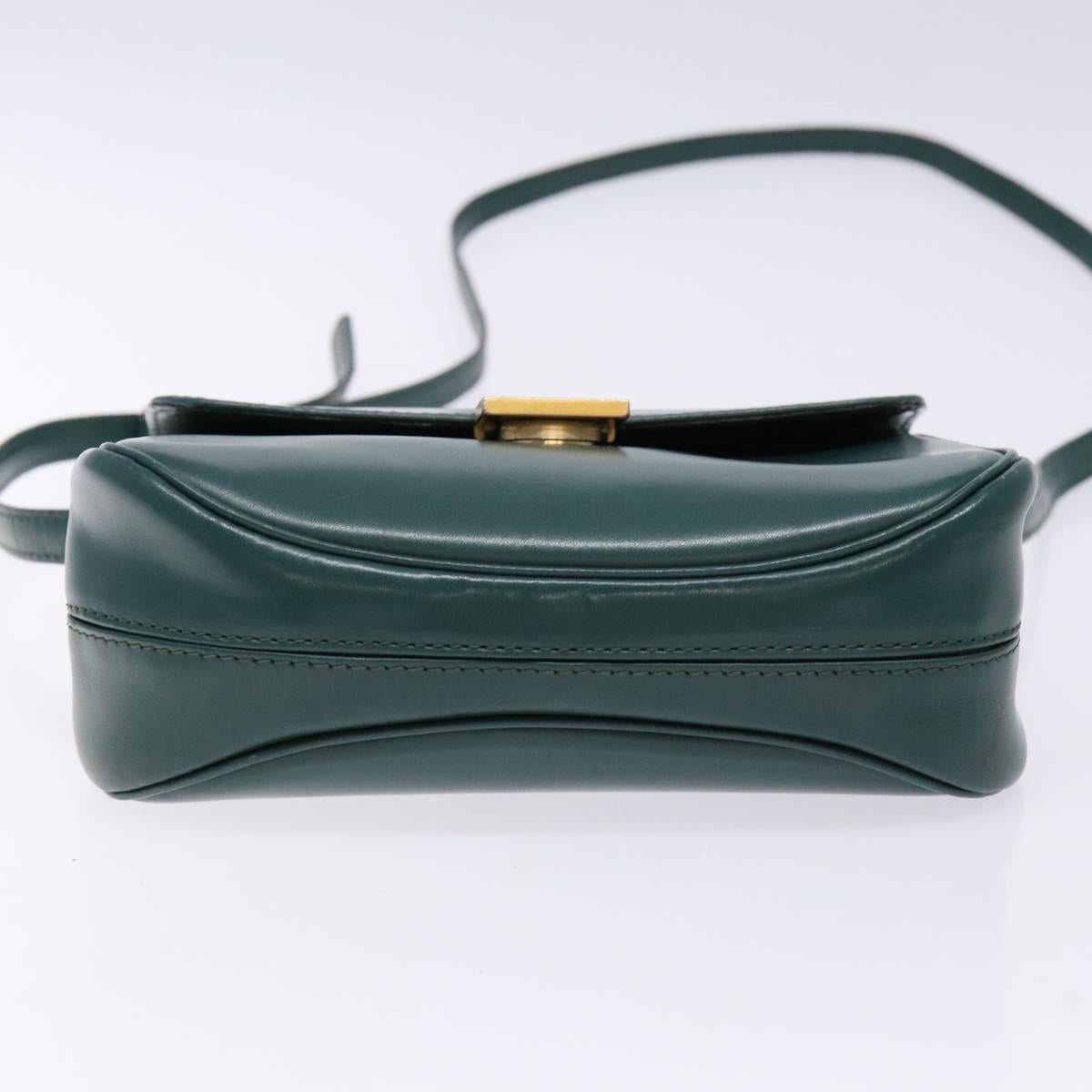 BALLY Shoulder Bag Leather Green Gold Auth 133436
