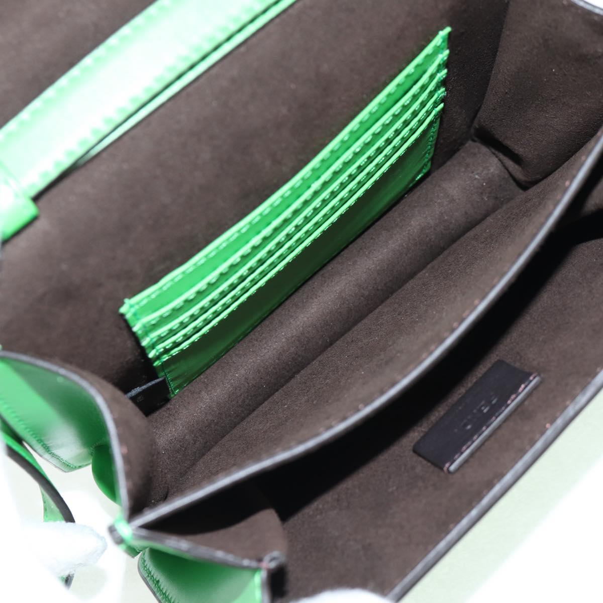 FENDI Fab Shoulder Bag Leather Green Gold Auth 133473M