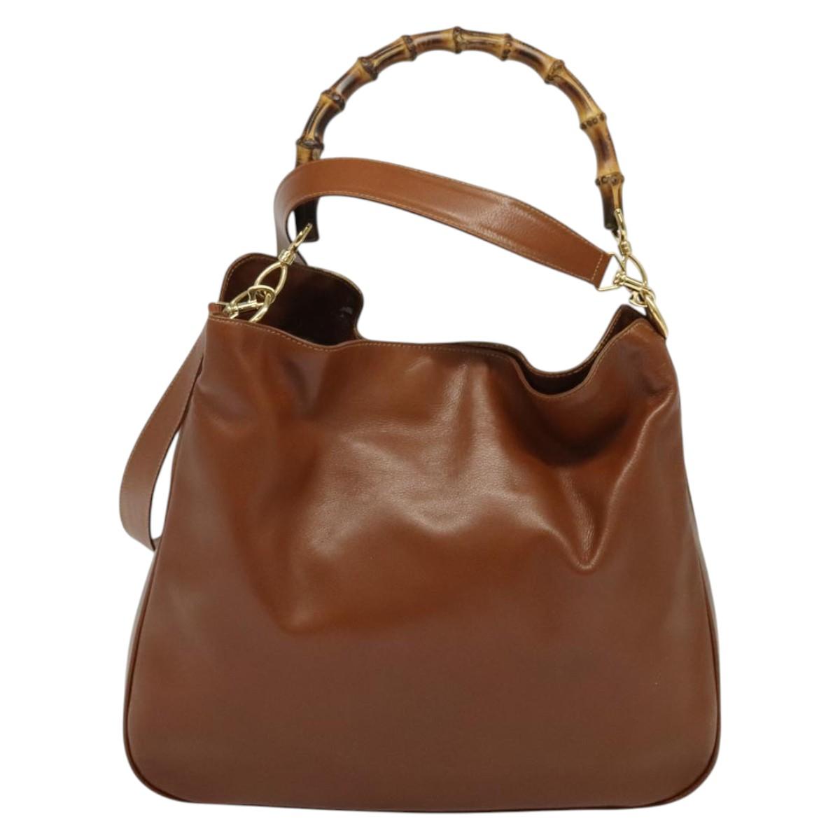 GUCCI Bamboo Hand Bag Leather 2way Brown Gold 001 2113 1577 Auth 133477