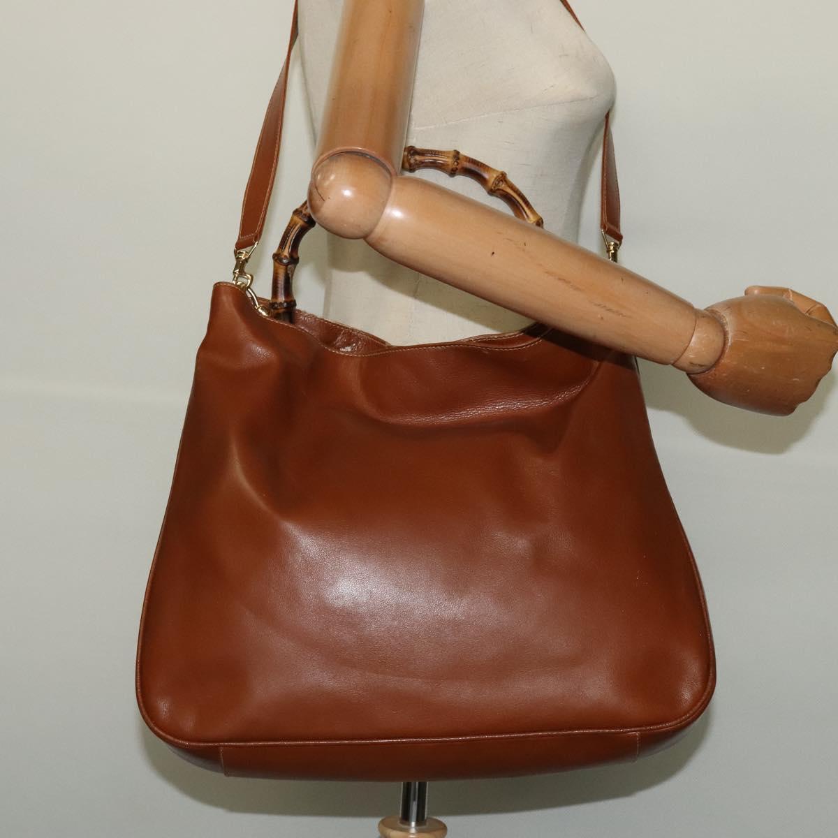 GUCCI Bamboo Hand Bag Leather 2way Brown Gold 001 2113 1577 Auth 133477