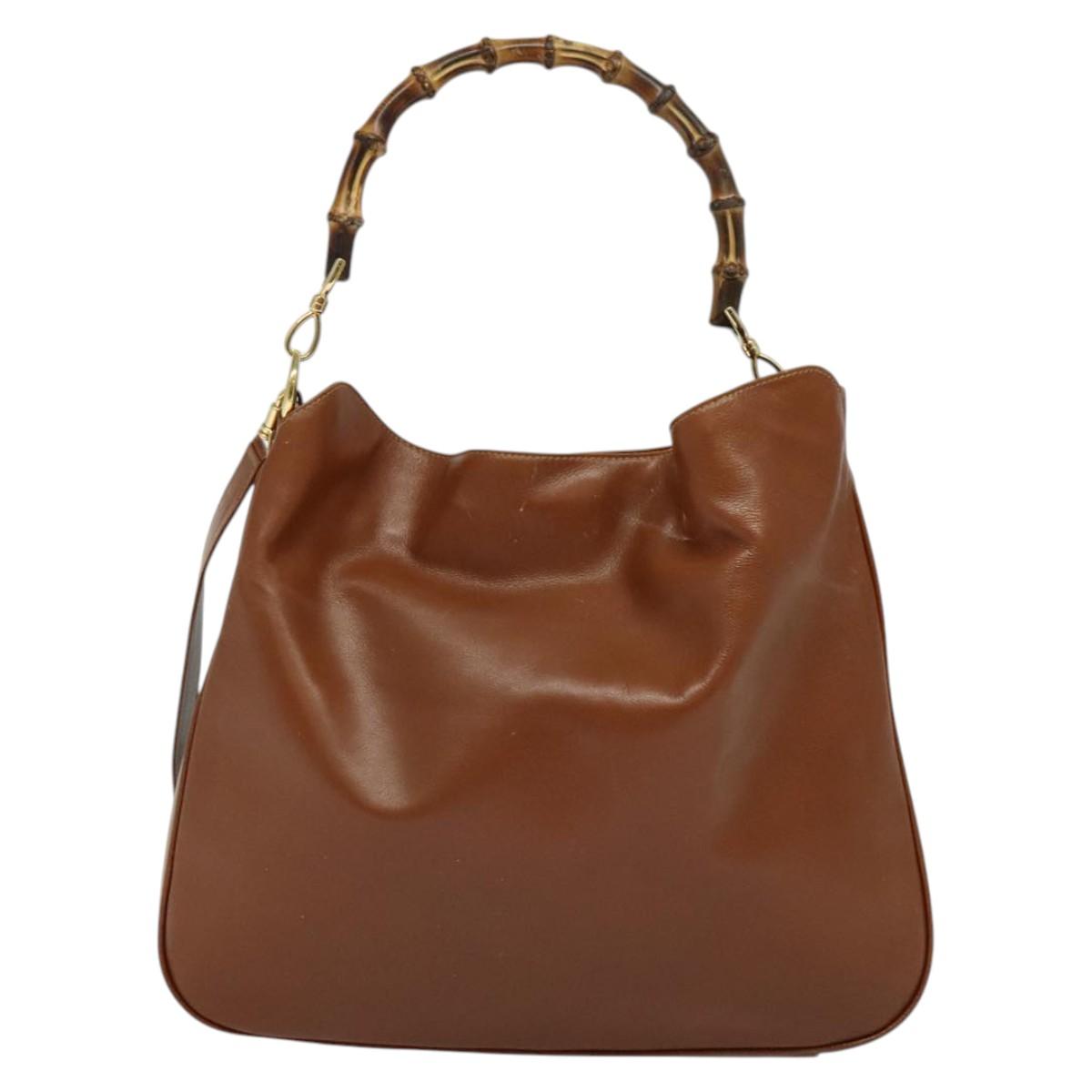 GUCCI Bamboo Hand Bag Leather 2way Brown Gold 001 2113 1577 Auth 133477