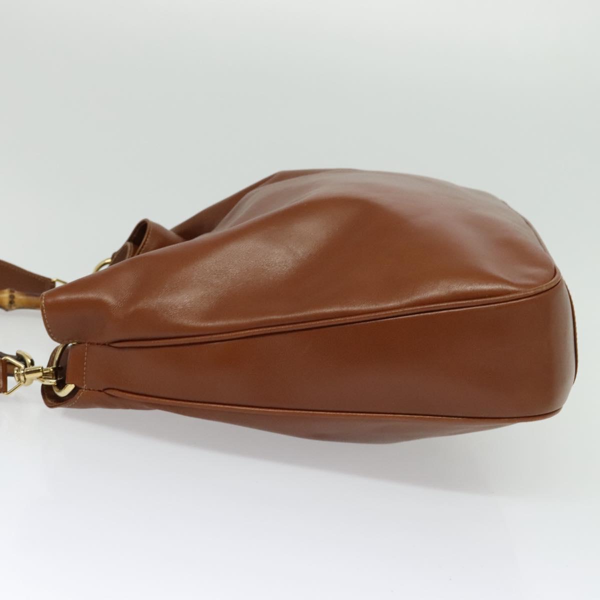 GUCCI Bamboo Hand Bag Leather 2way Brown Gold 001 2113 1577 Auth 133477