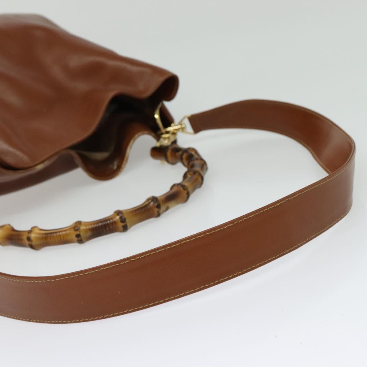 GUCCI Bamboo Hand Bag Leather 2way Brown Gold 001 2113 1577 Auth 133477