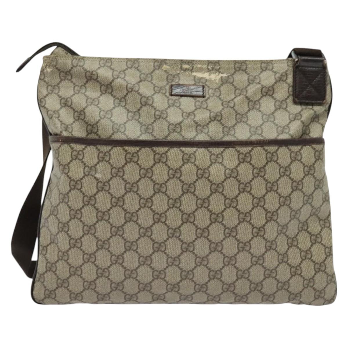 GUCCI GG Supreme Shoulder Bag PVC Beige Silver 141198 Auth 133479