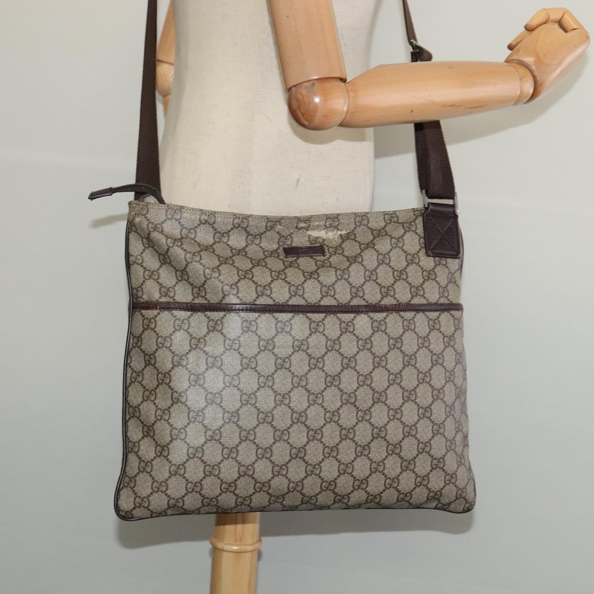 GUCCI GG Supreme Shoulder Bag PVC Beige Silver 141198 Auth 133479