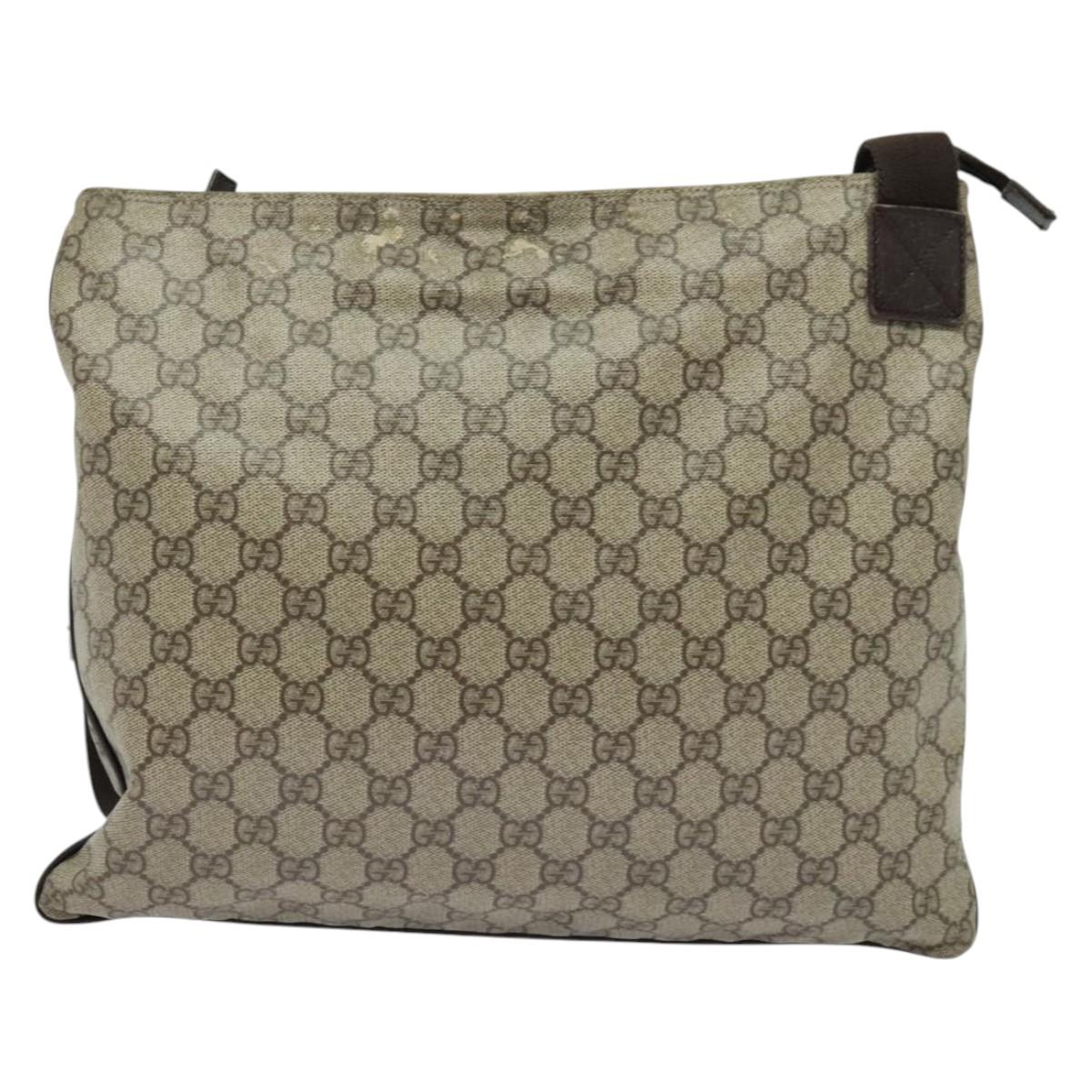GUCCI GG Supreme Shoulder Bag PVC Beige Silver 141198 Auth 133479