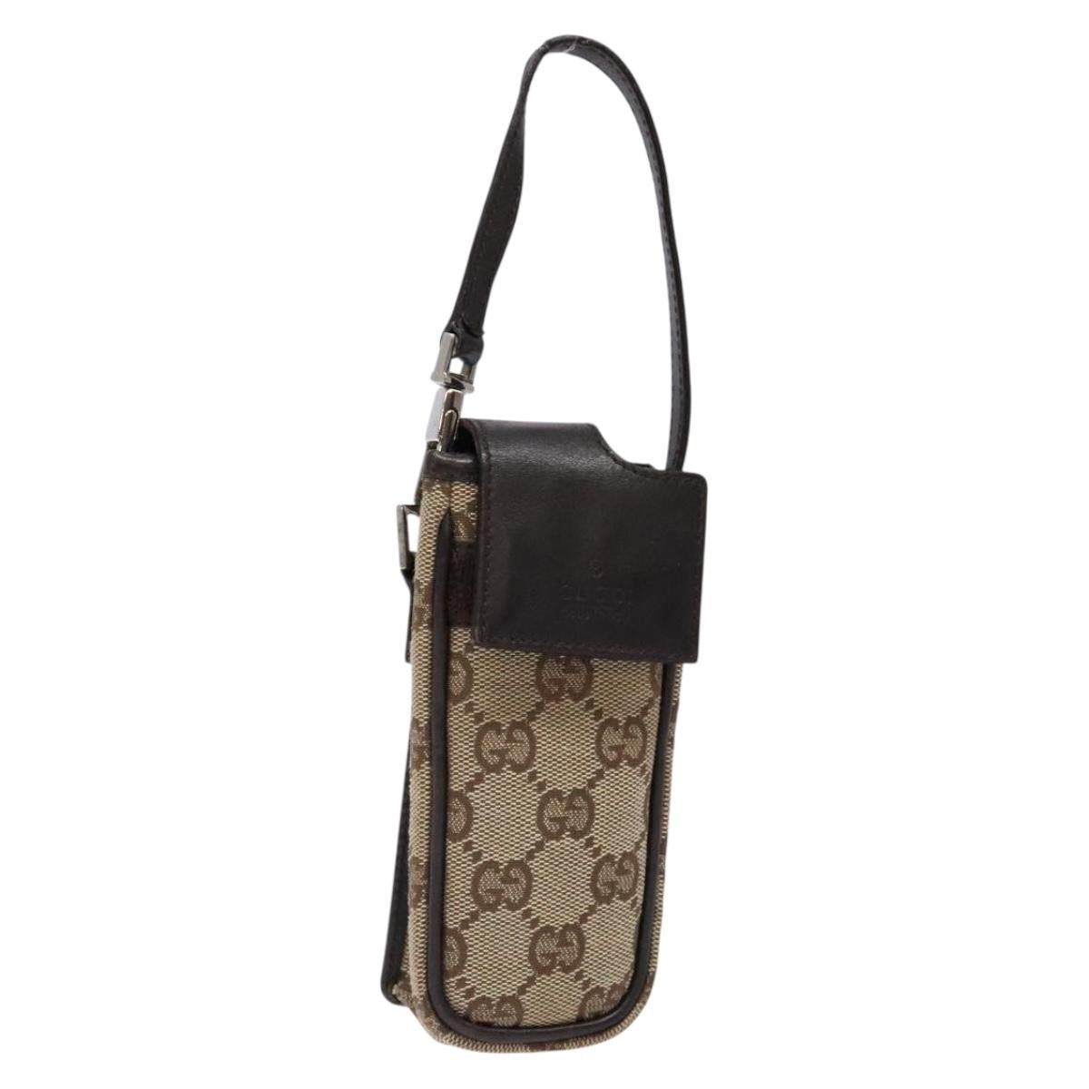 GUCCI GG Canvas Pouch Beige Silver 039 1669 1097 Auth 133490