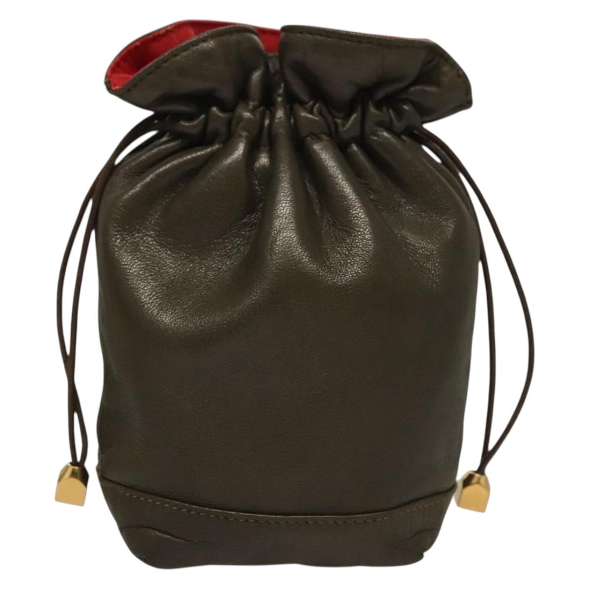 GUCCI Pouch Leather Khaki Gold Auth 133493