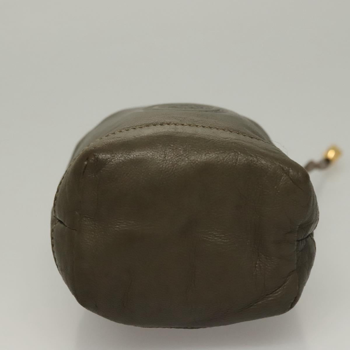 GUCCI Pouch Leather Khaki Gold Auth 133493