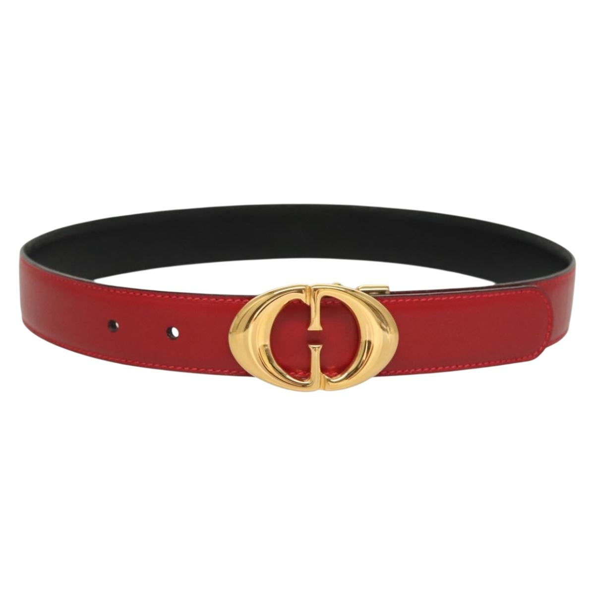 GUCCI Belt Leather 29.9"" Red Gold 037 194 0910 Auth 133494