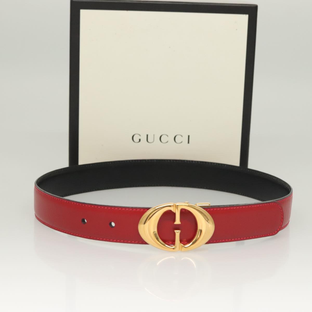 GUCCI Belt Leather 29.9"" Red Gold 037 194 0910 Auth 133494