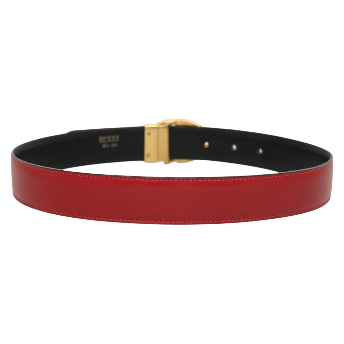 GUCCI Belt Leather 29.9"" Red Gold 037 194 0910 Auth 133494