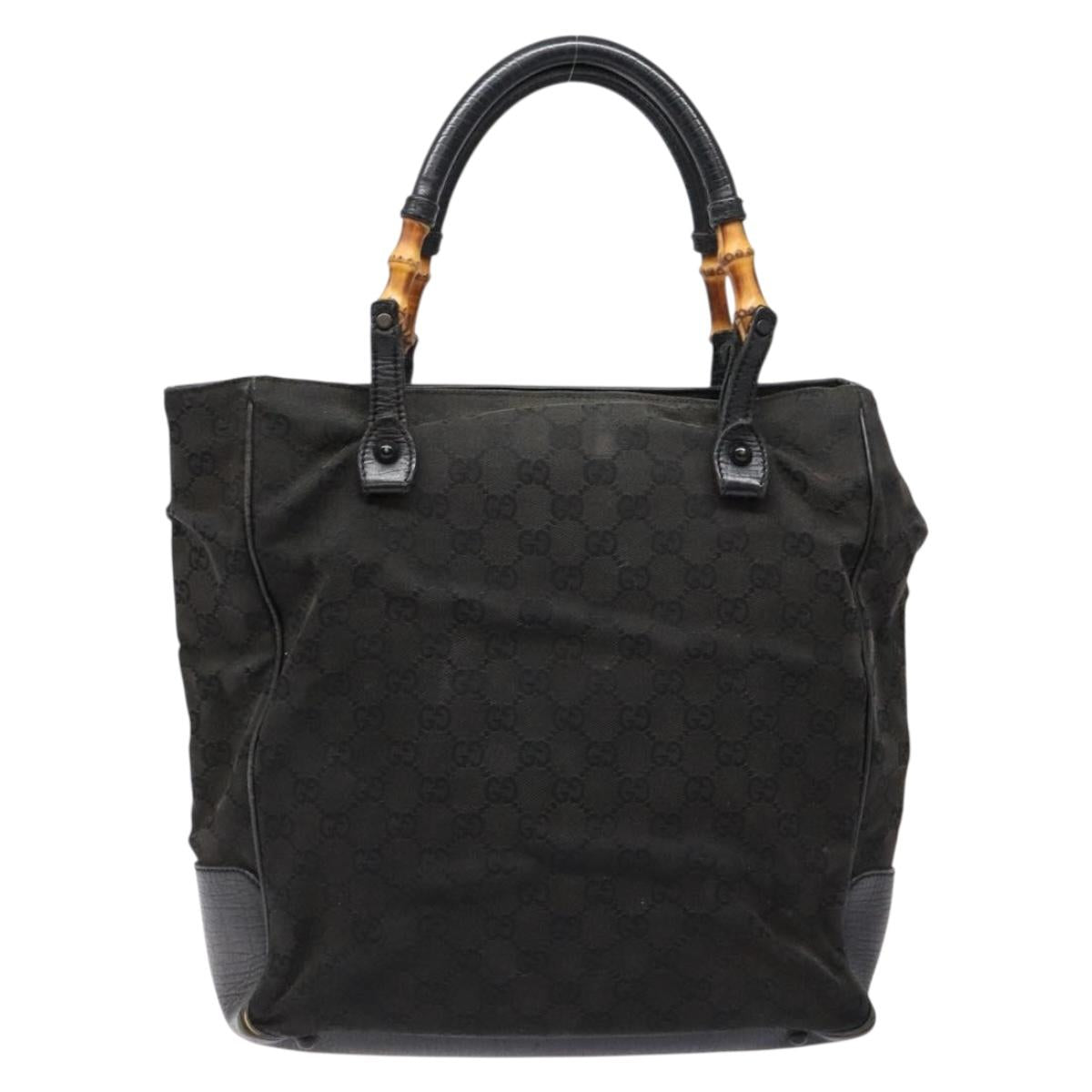 GUCCI Bamboo GG Canvas Hand Bag Black 112530 Auth 133507