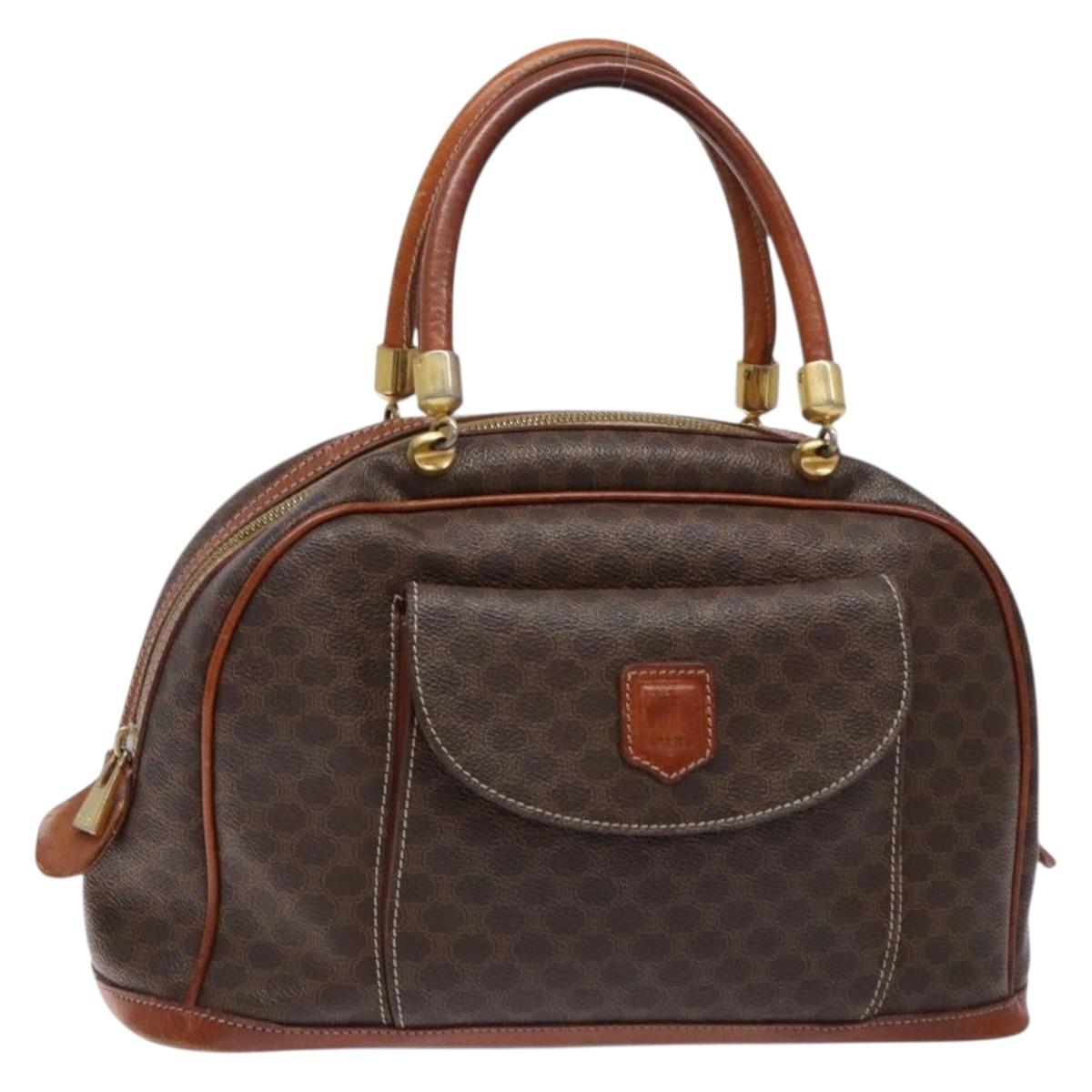 CELINE Macadam Canvas Hand Bag PVC Leather Brown Gold Auth 133564