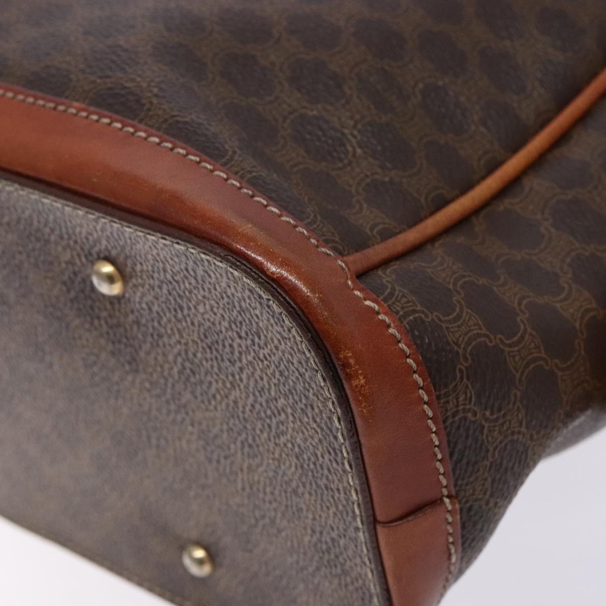 CELINE Macadam Canvas Hand Bag PVC Leather Brown Gold Auth 133564
