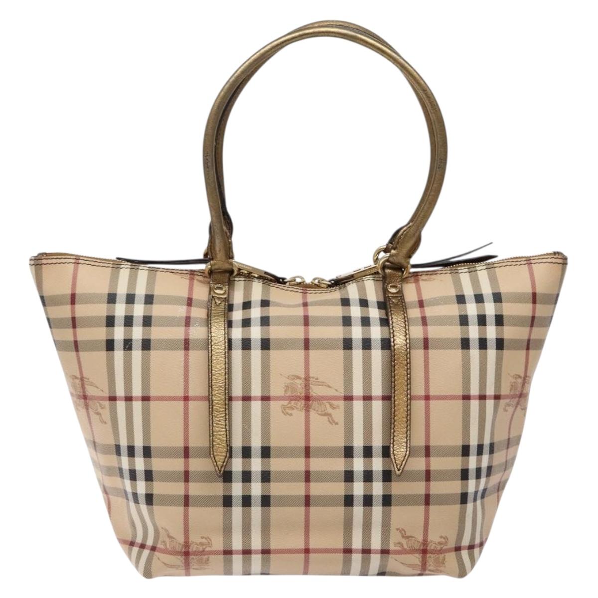 BURBERRY Nova Check Tote Bag PVC Beige Gold Auth 133565