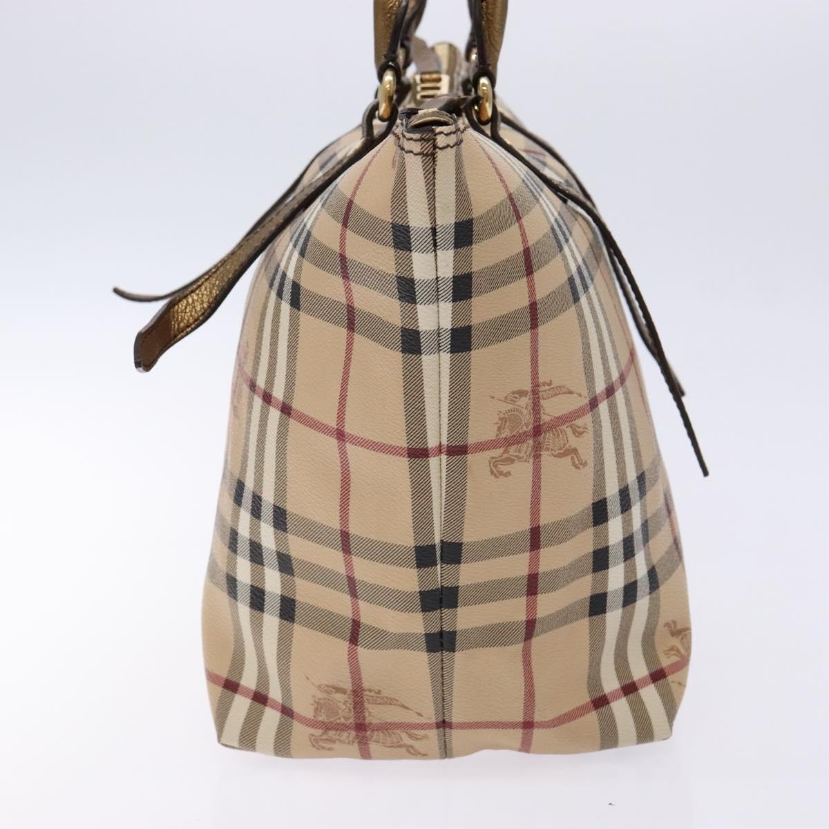 BURBERRY Nova Check Tote Bag PVC Beige Gold Auth 133565
