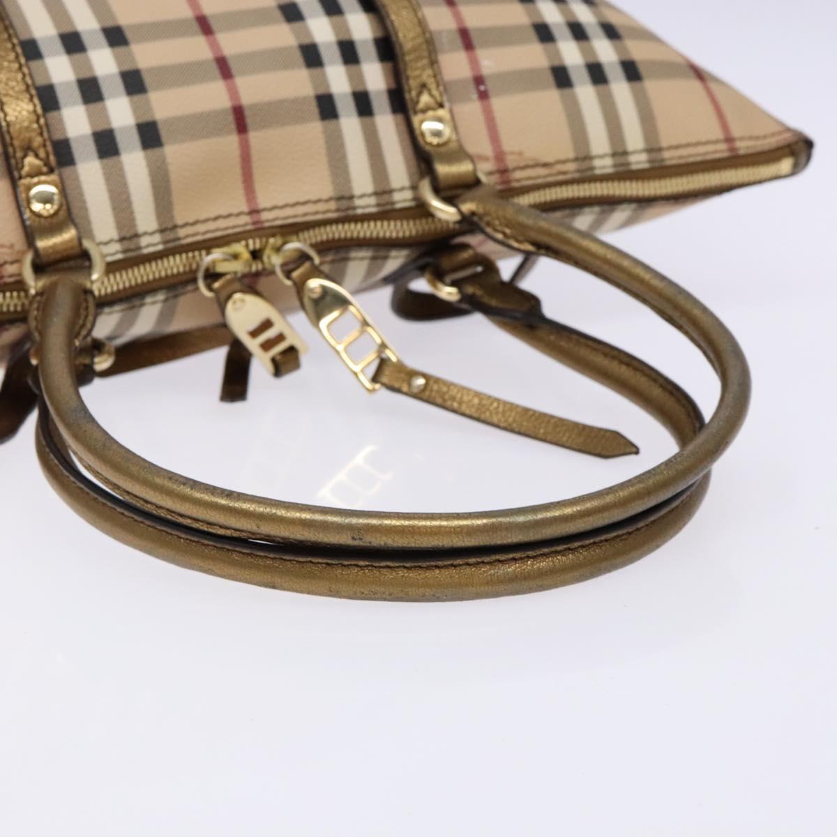 BURBERRY Nova Check Tote Bag PVC Beige Gold Auth 133565