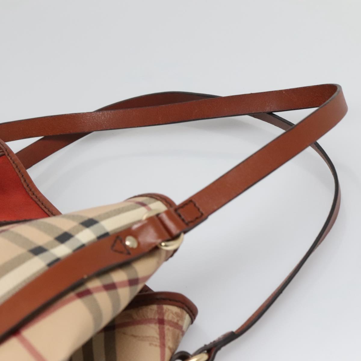 BURBERRY Nova Check Blue Label Tote Bag PVC Suede Beige Brown gold Auth 133568