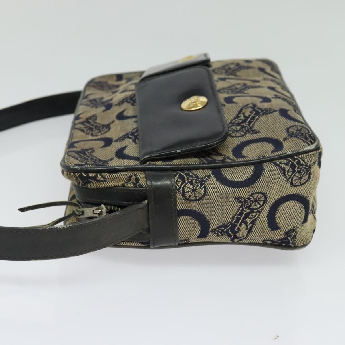 CELINE C Sulky Shoulder Bag Canvas Navy Gold Auth 133571