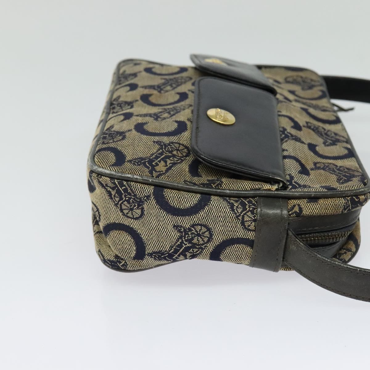 CELINE C Sulky Shoulder Bag Canvas Navy Gold Auth 133571