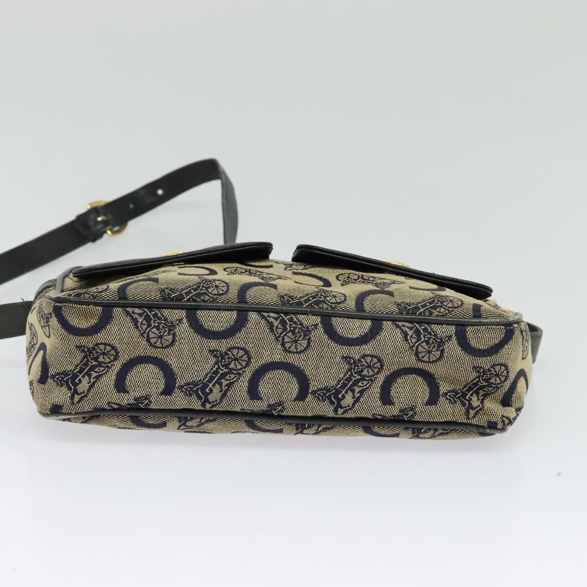 CELINE C Sulky Shoulder Bag Canvas Navy Gold Auth 133571