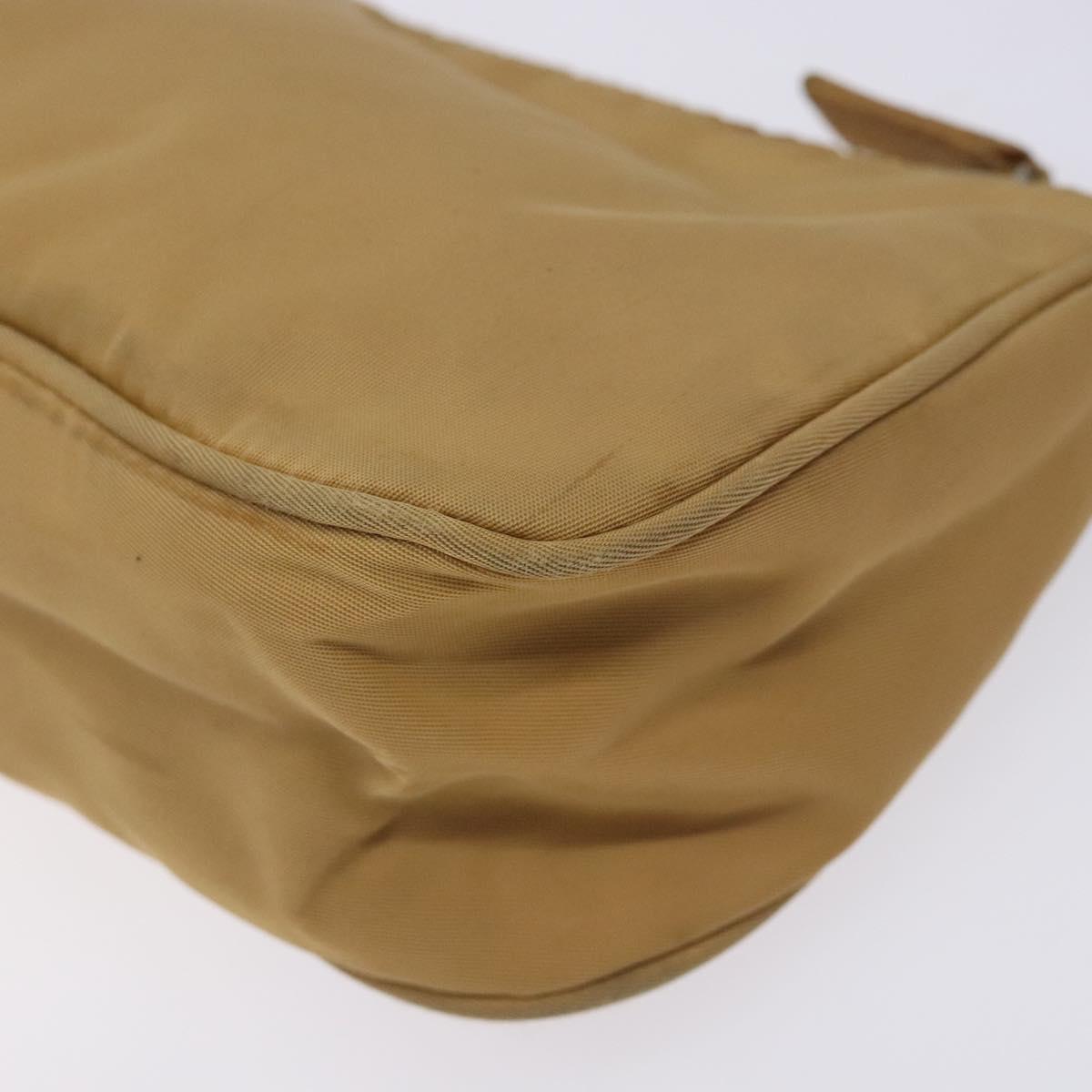 PRADA Accessory Pouch Nylon Beige Champagne Gold Silver Auth 133574