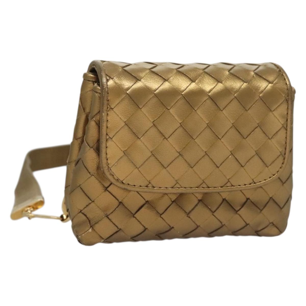 BOTTEGA VENETA INTRECCIATO Shoulder Bag Leather Gold Auth 133586
