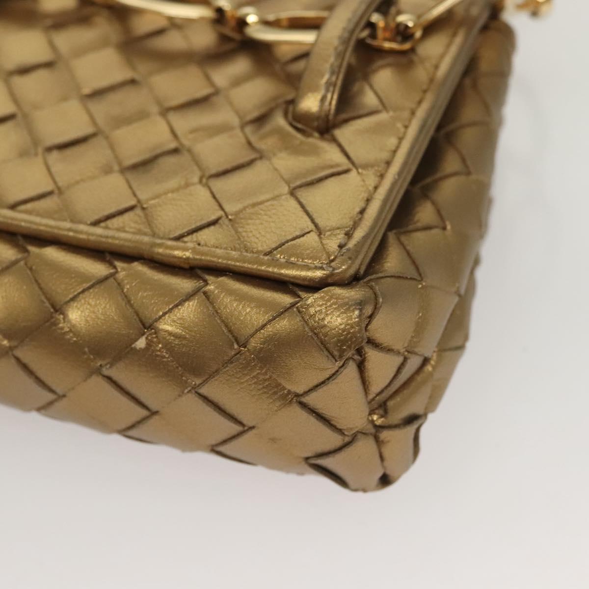 BOTTEGA VENETA INTRECCIATO Shoulder Bag Leather Gold Auth 133586
