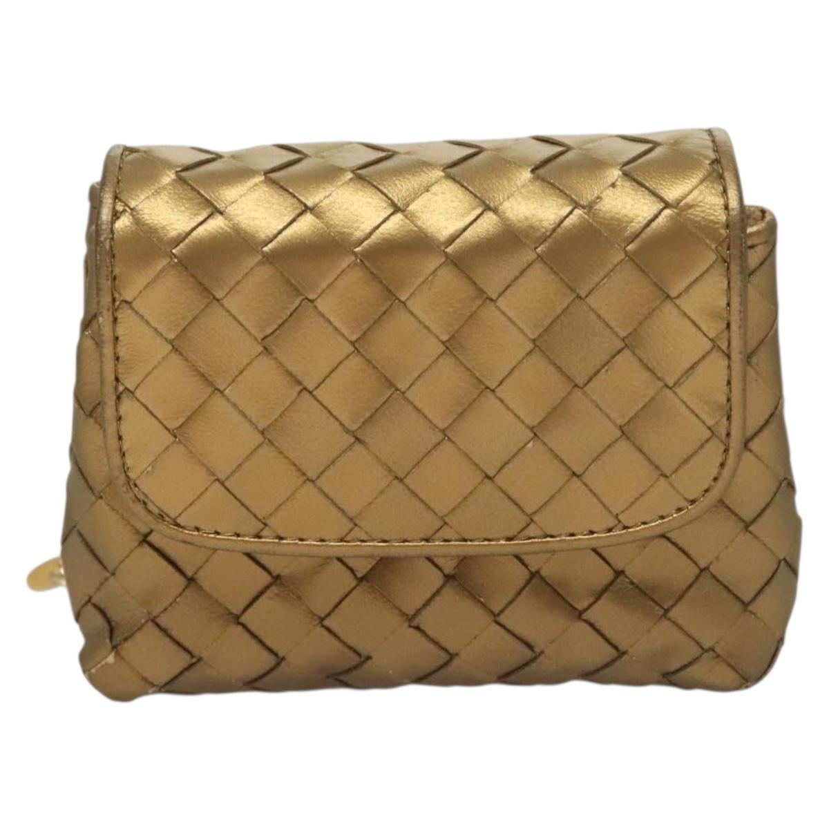 BOTTEGA VENETA INTRECCIATO Shoulder Bag Leather Gold Auth 133586