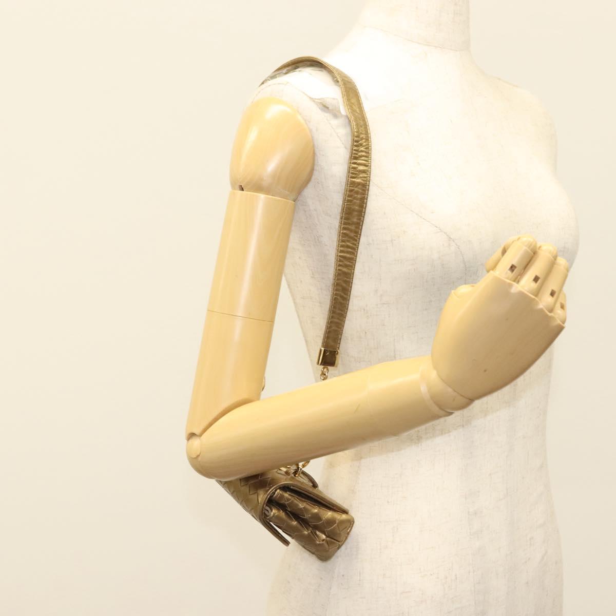 BOTTEGA VENETA INTRECCIATO Shoulder Bag Leather Gold Auth 133586