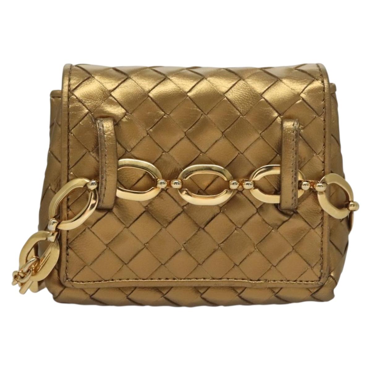 BOTTEGA VENETA INTRECCIATO Shoulder Bag Leather Gold Auth 133586