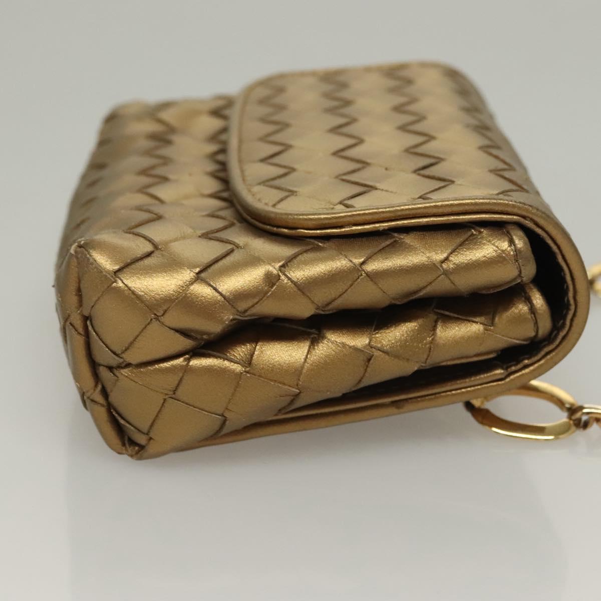 BOTTEGA VENETA INTRECCIATO Shoulder Bag Leather Gold Auth 133586