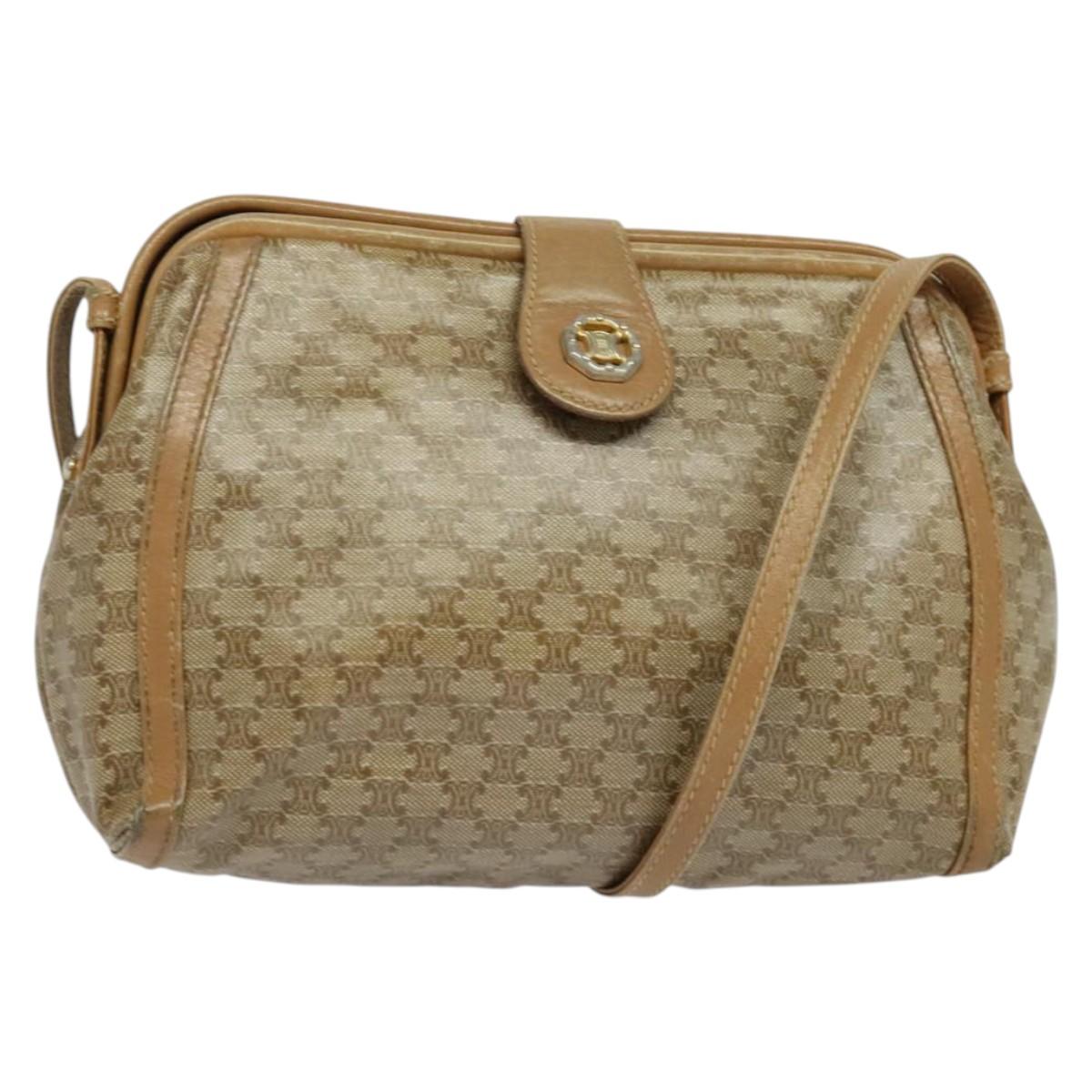 CELINE Macadam Canvas Shoulder Bag PVC Beige Gold Auth 133587