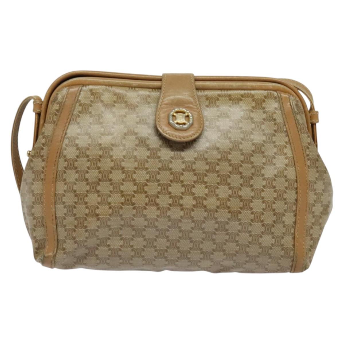 CELINE Macadam Canvas Shoulder Bag PVC Beige Gold Auth 133587