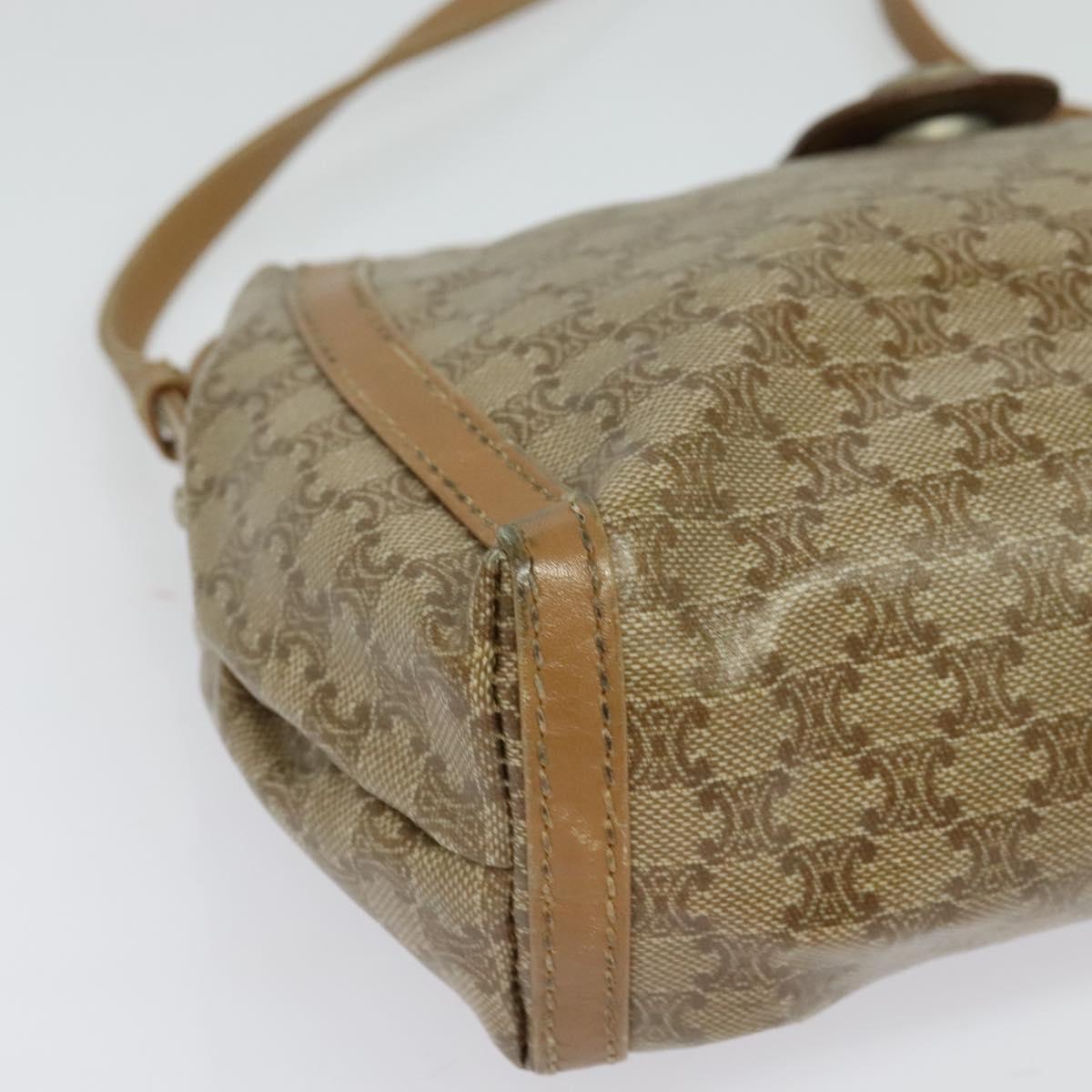 CELINE Macadam Canvas Shoulder Bag PVC Beige Gold Auth 133587