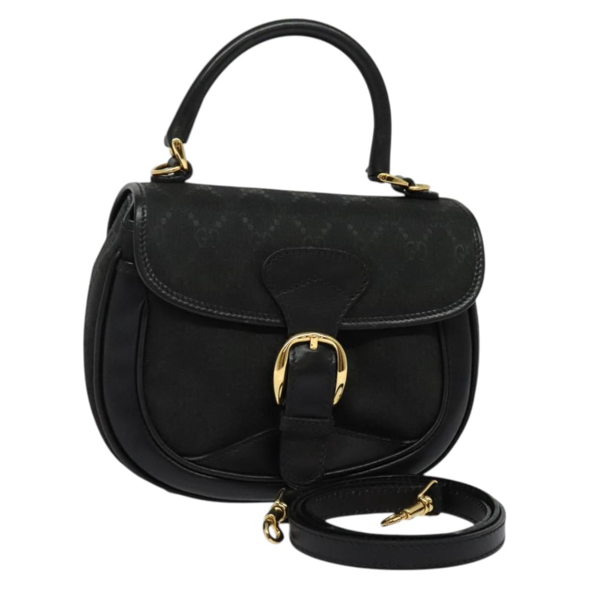 GUCCI GG Canvas Hand Bag 2way Black Gold 000 2058 0321 Auth 133588
