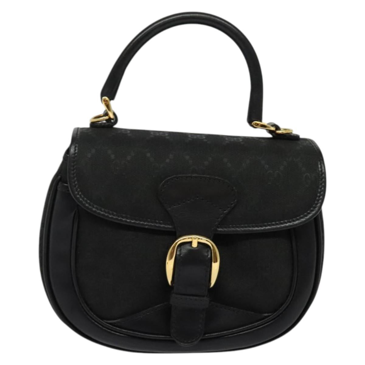 GUCCI GG Canvas Hand Bag 2way Black Gold 000 2058 0321 Auth 133588