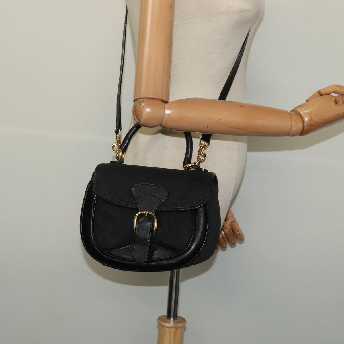 GUCCI GG Canvas Hand Bag 2way Black Gold 000 2058 0321 Auth 133588