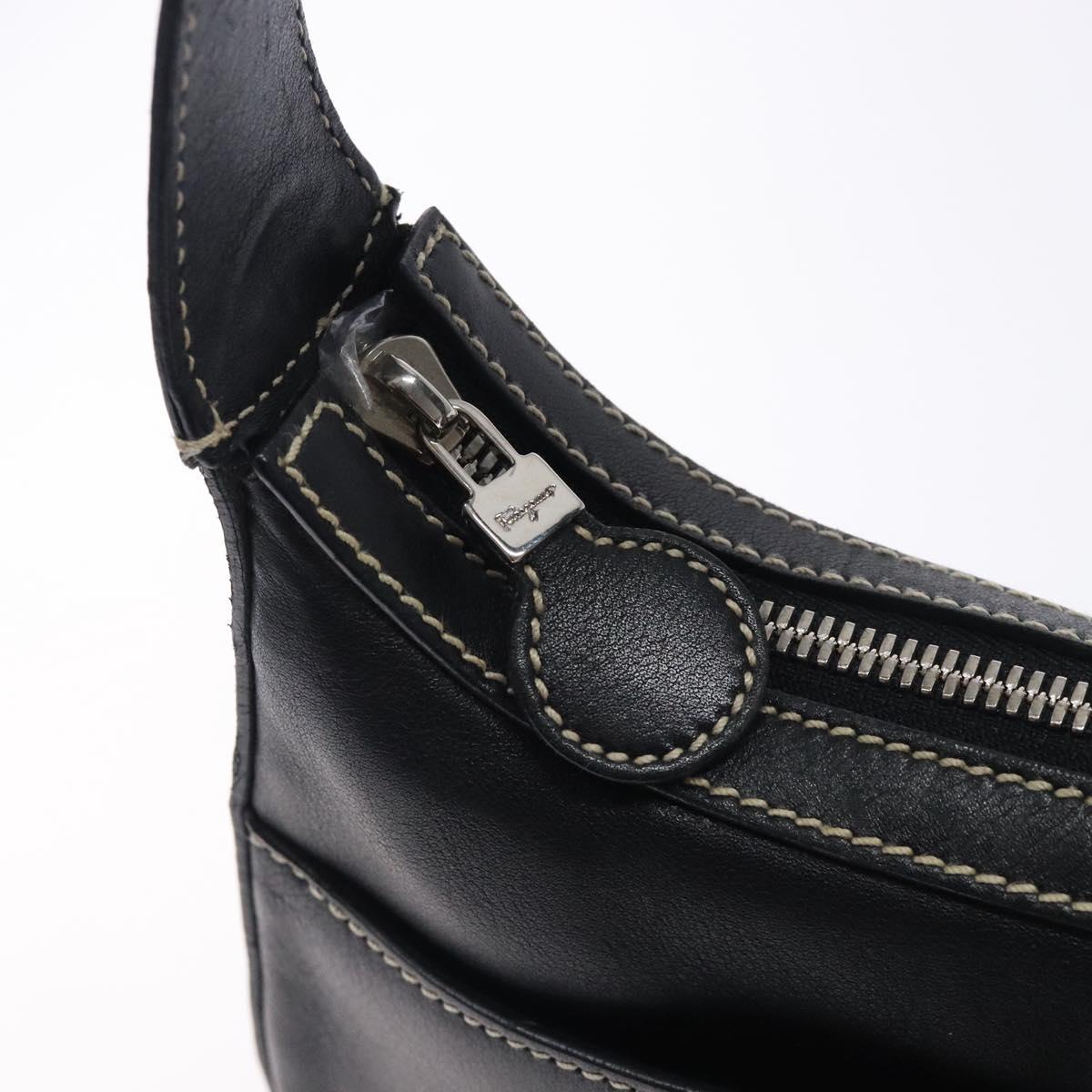 Salvatore Ferragamo Gancini Shoulder Bag Leather Black Silver Auth 133590