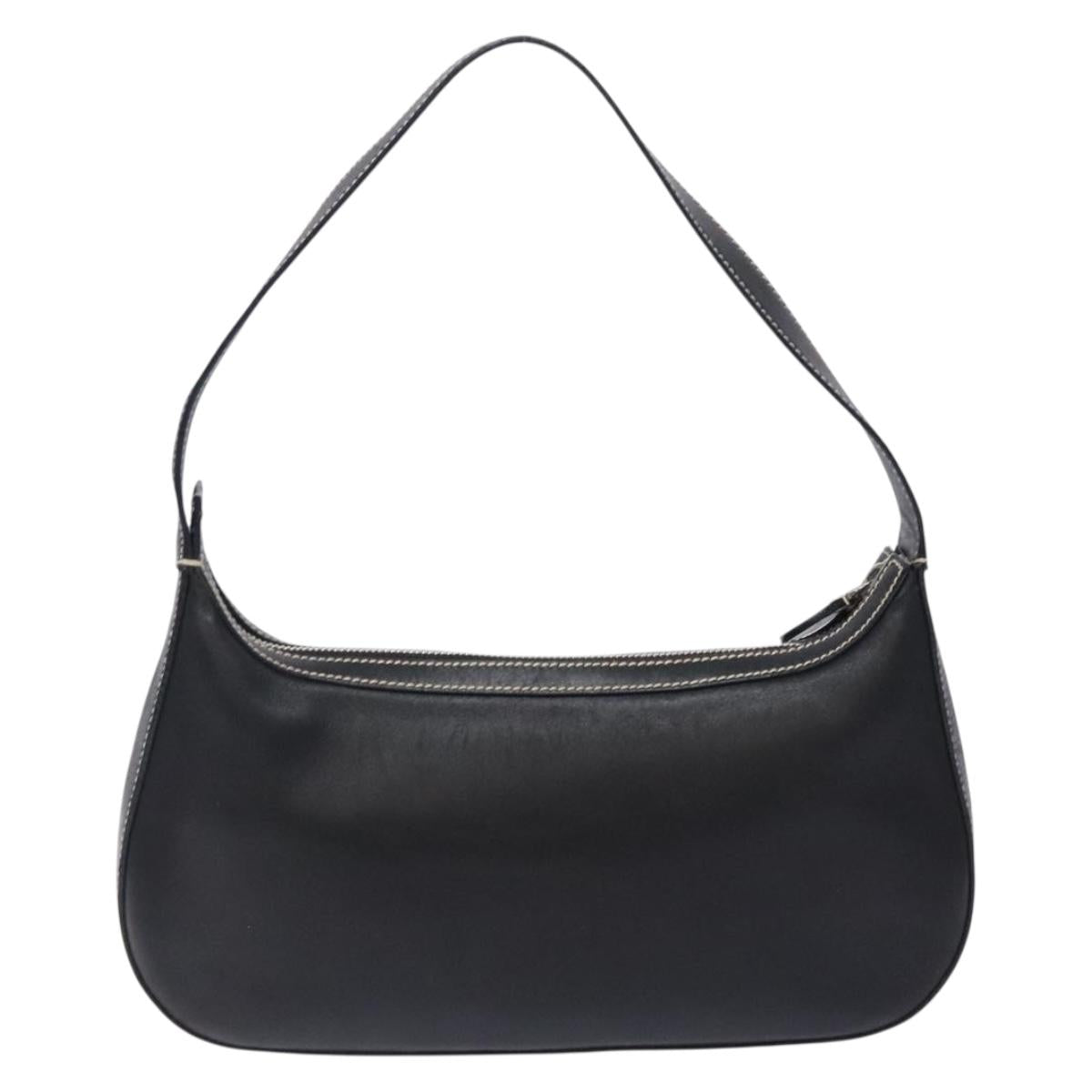 Salvatore Ferragamo Gancini Shoulder Bag Leather Black Silver Auth 133590