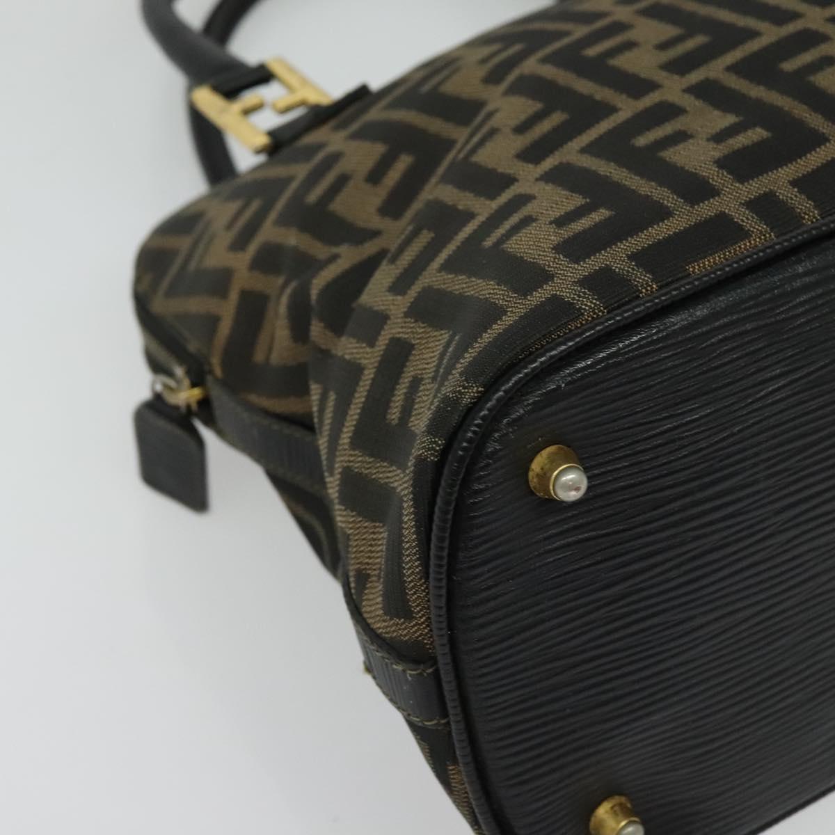 FENDI Zucca Canvas Hand Bag 2way Black Brown gold Auth 133607